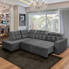 Imagem de Sofá Retrátil Reclinável De Canto Chaise 285 Cm Suede Cinza - Sósofá