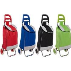 Imagem de carrinho de bagagem com bolsa de lona vermelho,azul, preto e verde -  