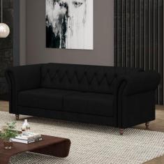 Imagem de Sofá Living Sala de Estar Stanford Chesterfield 2 Lugares 180cm Pés de Madeira Couro Preto G58 - Gran Belo