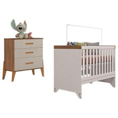 Imagem de Berço Americano Retro Maya com Cômoda Gaveteiro Emilly Off White Carva