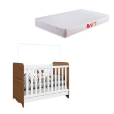 Imagem de berço minicama americano ben branco e carvalho com colchão infantil baby liso d18 (10x70x130) branco