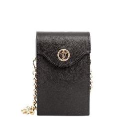 Imagem de Bolsa Tiracolo Leopoldine Preta em Couro Legítimo com Alça de Corrente-Feminino