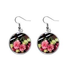 Imagem de Brinco feminino com pingente de prata e flores brancas rosa