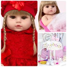 Imagem de Boneca Reborn Recém Nascida Loira Olhos Castanhos + Itens