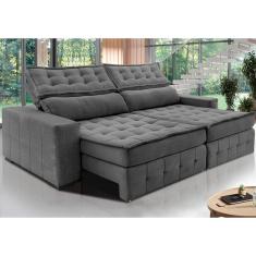 Imagem de Sofá Retrátil e Reclinável 2,55m Cama inBox Big Puffer com SoftGel D40 Velupluma Cinza