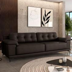 Imagem de Sofá Living 4 lugares 272cm Agostino Pés Design em Ferro Couro Marrom G52 - Gran Belo