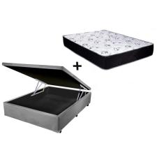 Imagem de Cama Box Baú Casal Conforto Sintético Cinza + Colchão Casal Conforto Espuma D33 Com EPS 26x138x188