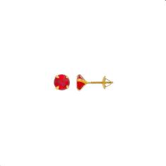 Imagem de Par Brincos Infantil Zircônia 4mm Vermelho Ouro 18k Tarraxa De Rosca