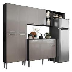 Imagem de Cozinha Compacta Multimóveis Pequim Fg3572 com 2 Leds Armário e Balcão Preta/lacca Fumê