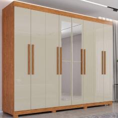 Imagem de Guarda Roupa 8 Portas Com Espelho 4 Gavetas Milano Imop Móve Cinamomo Com Off White