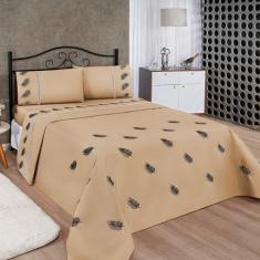 Imagem de Jogo De Lençol Realeza Super King Micropercal Bordado 03 Peças - Avelã