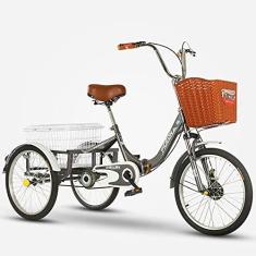 Imagem de Triciclo adulto de três rodas para atividades ao ar livre, triciclo de 50 cm, cesta de carga, bicicleta para piquenique, compras, trabalho, homens e mulheres, piquenique, ciclismo, pedalada