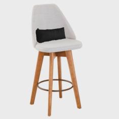 Imagem de Banqueta Alta Maya Giratória Com Encosto Linho Bege Claro e Almofada Suede Preto - Aurora Line