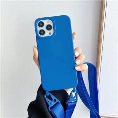 Imagem de MVVKKY Capa de cordão com colar de cinto largo para iPhone 11 12 13 14 Pro Max XR X XS 6 7 8 Plus SE Capa de corda fosca de silicone macio, azul, para iPhone X