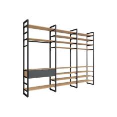 Imagem de guarda-roupa closet modulado industrial philly 1 gv cedro e grafite 294 cm