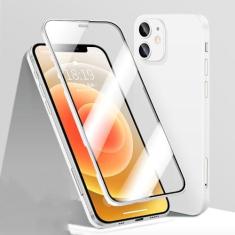 Imagem de Capa de telefone com capa completa 360 para iPhone 12 11 Pro Max 12 Mini X XR XS Max Frente de vidro temperado traseira capa dura à prova de choque fosca, branca, para iphone 12pro max