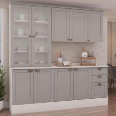 Imagem de Cozinha Completa Iluminata 9 Portas 3 Gavetas 100% Mdf com Vidro Branco/Marrom Claro - Genialflex