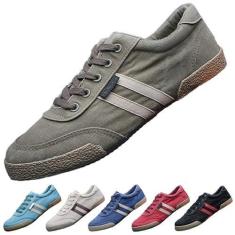 Imagem de Tênis masculino de lona, casual, respirável, moderno, confortável, cano baixo, simples, macio, vintage, cadarço casual, Verde, 39