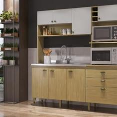 Imagem de Cozinha Compacta Donna 8 Portas 2 Gavetas com Nichos e com Espaço Forno e Micro-ondas 186,5cm Louro Freijó/Off White