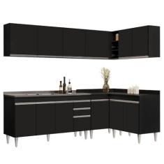 Imagem de Armário de Cozinha Modulado de Canto 6 Peças CP33 com Pia Inox Preto - Lumil