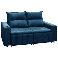 Imagem de Sofá Retrátil E Reclinável Madri 2l. 160cm C/molas - Veludo Azul