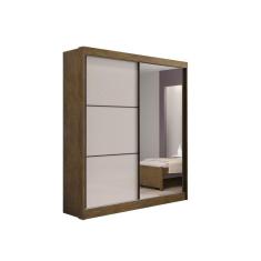 Imagem de Guarda Roupa Solteiro Com Espelho 2 Portas 100% MDF Atenas Ipê Off White - D` Doro Móveis