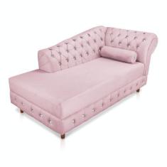 Imagem de Divã Chesterfield 165 Cm Capitonado Com Strass Suede Rosa Bebê - D'ros