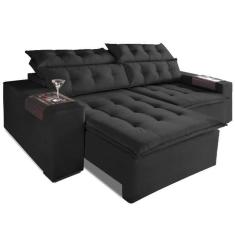 Imagem de Sofá Carioca Retrátil E Reclinável 4 Lugares 230cm Tecido Suede Cor Preto