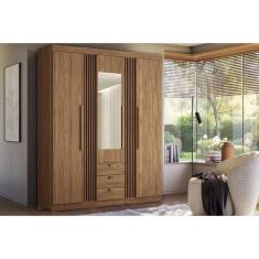 Imagem de Guarda Roupa Solteiro 3 Portas (1 c/ Espelho) e 3 Gavetas c/ Pés Aurora 3.3 Jatobá - Santos Andirá