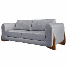 Imagem de Sofá Decorativo 3 Lugares 220cm Pés Em Madeira Buzz Linho Cinza G63 -