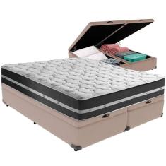 Imagem de Cama Box Baú Bege E Colchão Classic Preto Molas Ensacadas King Anjos