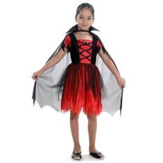 Imagem de Fantasia Vampira Vermelha Vestido Infantil com Capa - Halloween - Sula