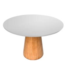 Imagem de Mesa De Jantar Cone Redonda 80 Cm Base Madeira Freijó Tampo Laqueado Cor Branco