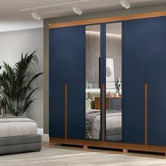 Imagem de Guarda-Roupa 6 Portas Com Espelhos E Pés Canela/Azul - Kappesberg