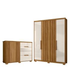 Imagem de Kit Guarda Roupa 4 Portas E Cômoda Sapateira Munique M01 Freijó Off White Clique Chique