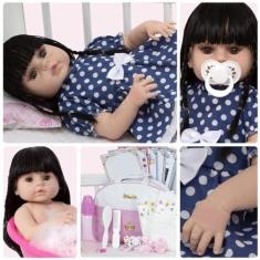Imagem de Boneca Reborn Realista Menina Morena Enxoval 20 Itens Bolsa