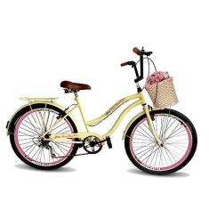 Imagem de Bicicleta aro 26 feminina retrô cesta tpo vime 6 marchas beg