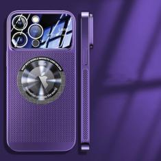 Imagem de Capa magnética de dissipação de calor para iPhone 13 11 12 14 15 Pro Max Lente de vidro de malha galvanizada Ampliar logotipo Capa de telefone, roxa, para iPhone 14 Pro