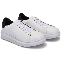 Imagem de Tênis Casual Masculino Couro Macio Cadarço Liso Moderno-Masculino