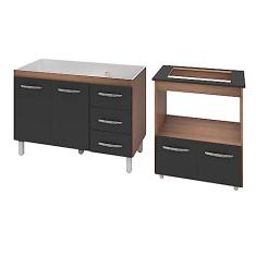Imagem de Armário Gabinete pia de 120 cm Bianca com Balcão Cooktop 4 Bocas e Forno Elétrico Elisa Savana frente preta