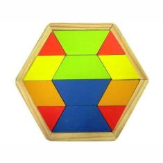 Imagem de Mosaico Quebra Cabeça Colorido Sextavado - Madeira - 100% Artesanal