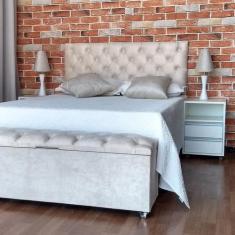 Imagem de Recamier Baú Bege Capitonê Suede Amassado Queen 160 X 37 X 40 - Rbl