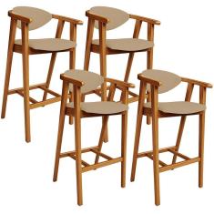 Imagem de Kit 04 Banquetas Alta Cozinha Bancada Bar Sala de Jantar Fixa Cecília L02 Linho Bege Escuro - Lyam