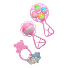 Imagem de Kit Chocalho P/ Bebê 3 Peças Baby Play Set Rosa - Pica Pau