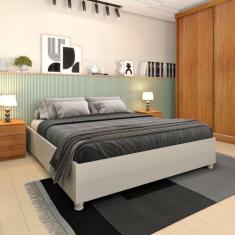 Imagem de Cama Box Casal Queen Mônaco e Mesa de Cabeceira Veronna Off White/Cinamomo