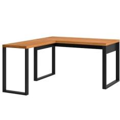 Imagem de Mesa Escritório Em L Estilo Industrial F22 Freijó/Preto Fosco - Pradel