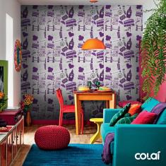 Imagem de Papel De Parede Adesivo Lavável Londres Roxa 3M