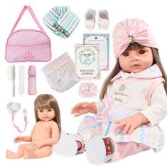 Imagem de Bebê Reborn Silicone Com Lindos Cabelos Castanhos Turbante - Cegonha R