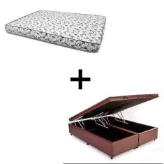 Imagem de Cama Box Baú Casal 138 Bipartido - Tecido Sintético Marrom Com Colchão Nápoles Bello Box - 100% Espuma - Branco D33 55x138x188