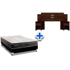 Imagem de Cama Box Casal Crc + Colchão Molas Olímpia + Cabeceira Triunfo Ébano Touch